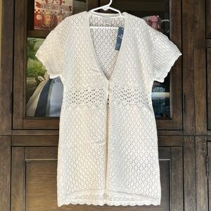 Abercrombie and Fitch Kids Cream Crochet Cardigan Swim Coverup 9/10 OR 11/12 NWT